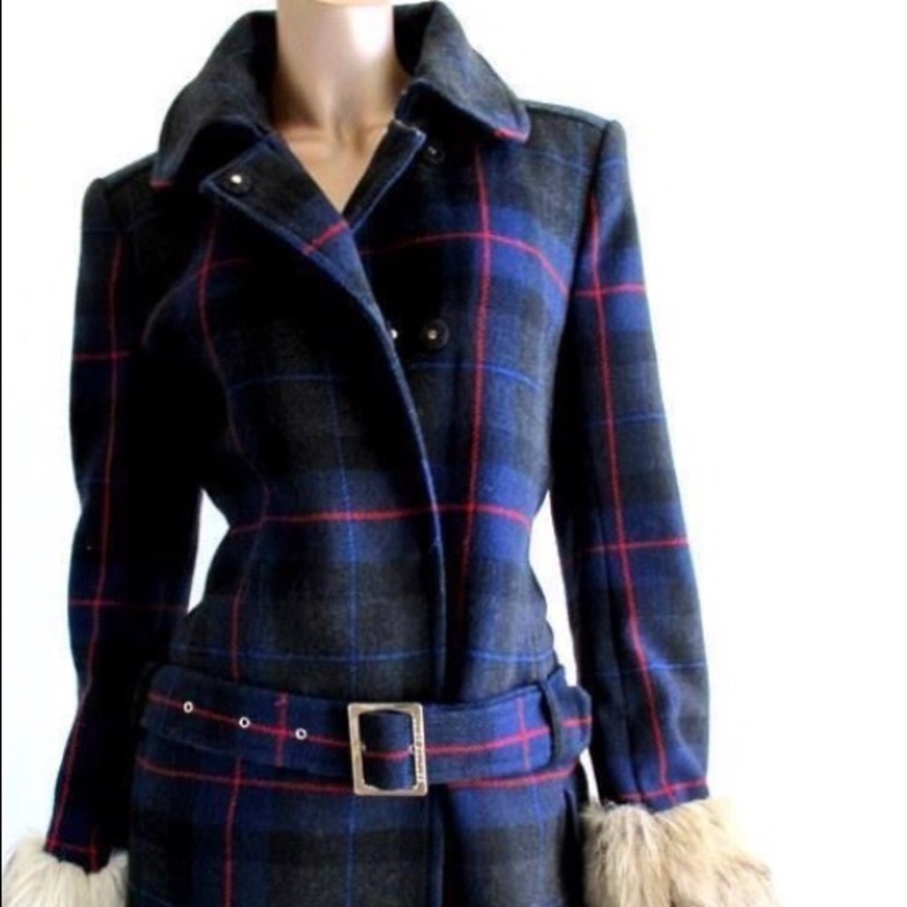 Juicy Couture navy blue varsity plaid winter coat